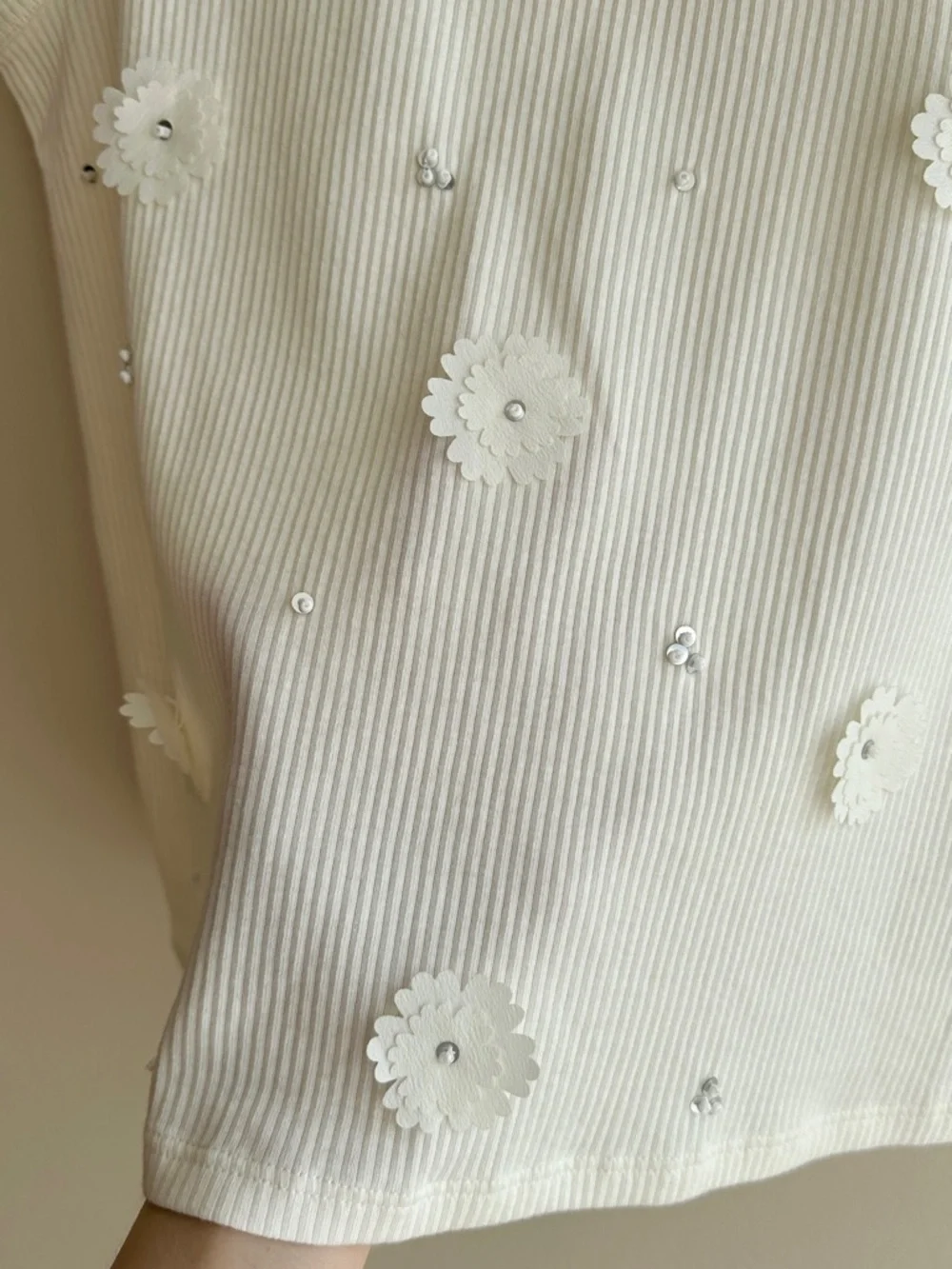 J. Crew Women’s Ribbed Embellished Tank Top, Cream, Rhinestone Floral, Large,NWT